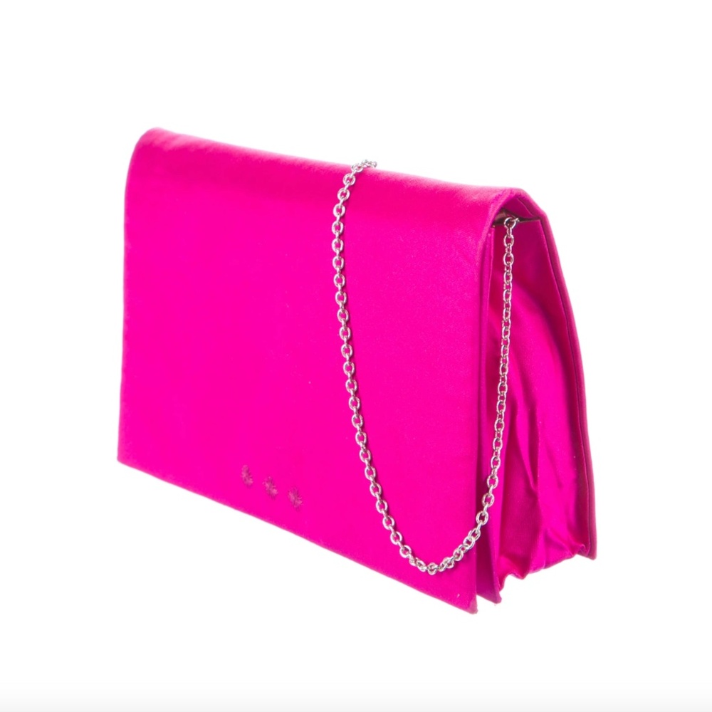 Kate Spade Pink Satin Chain-Link Evening Clutch Shoulder Bag Envelope Style
